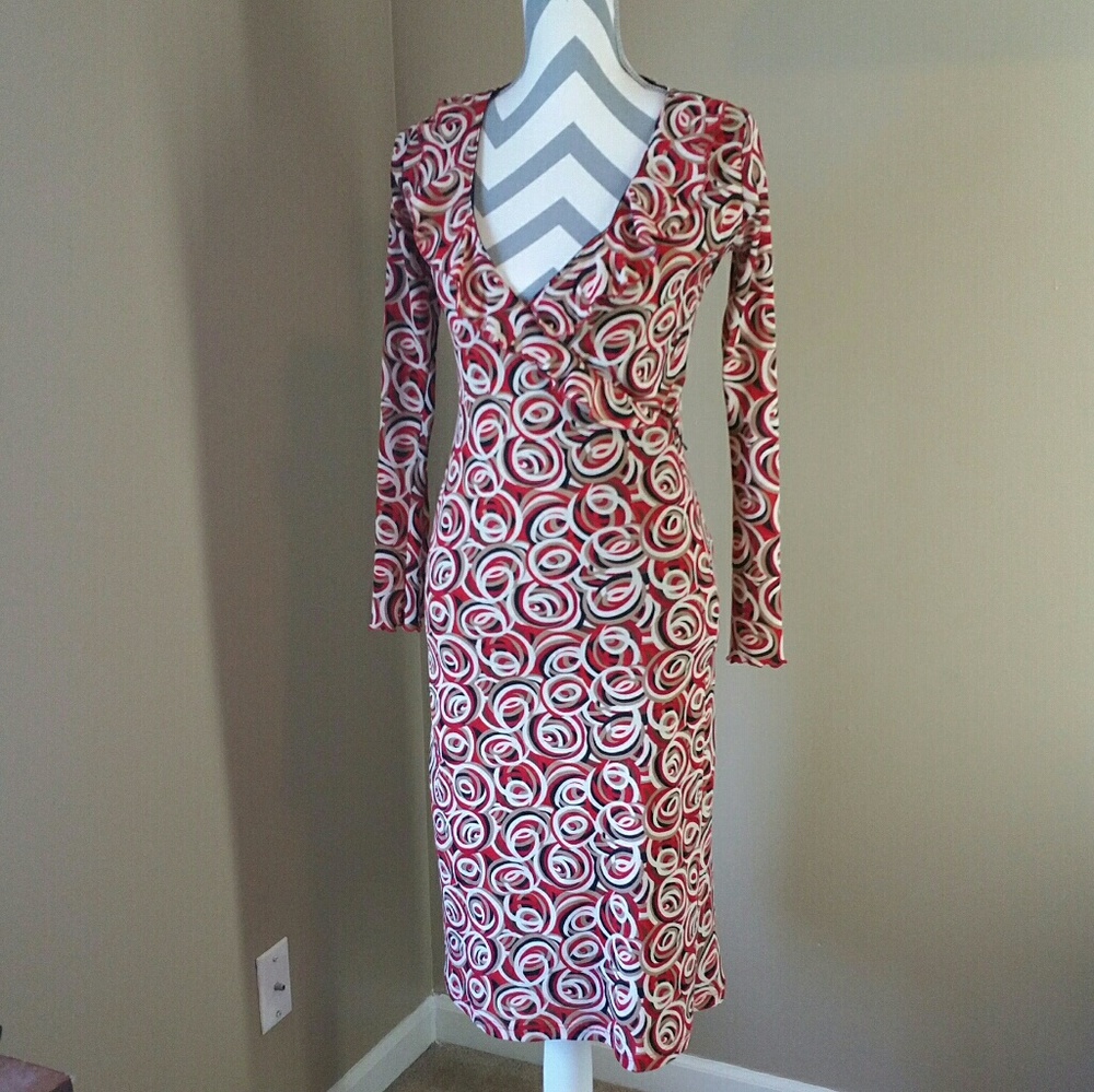 Floral Abstract Red Faux Wrap Classic Dress 8